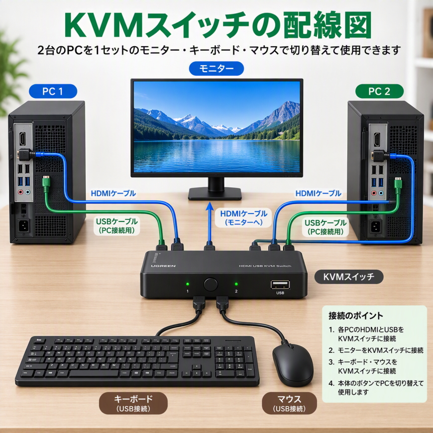 KVMスイッチの実体配線図